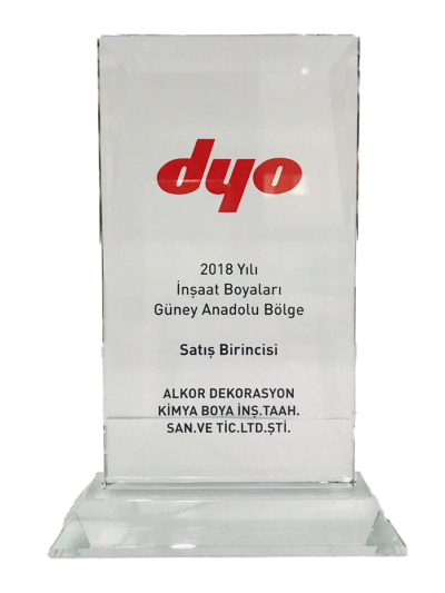 DYO 2018 Yılı İnşaat Boyaları Güney Anadolu Bölge Satış Birinciliği Plaketi